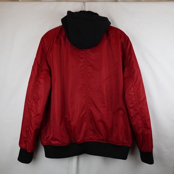 GUESS Men's Hooded Bomber Jacket Red Black Size Large Streetwear Lagenlook Fall - Picture 12 of 16